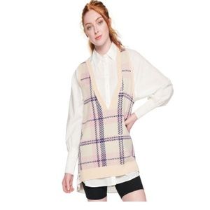 Cream pink purple tunic sweater vest nwt